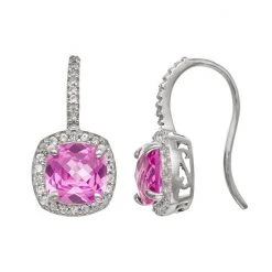 Designs By Gioelli Sterling Silver Lab-Created Pink And White Sapphire Halo Drop Earrings