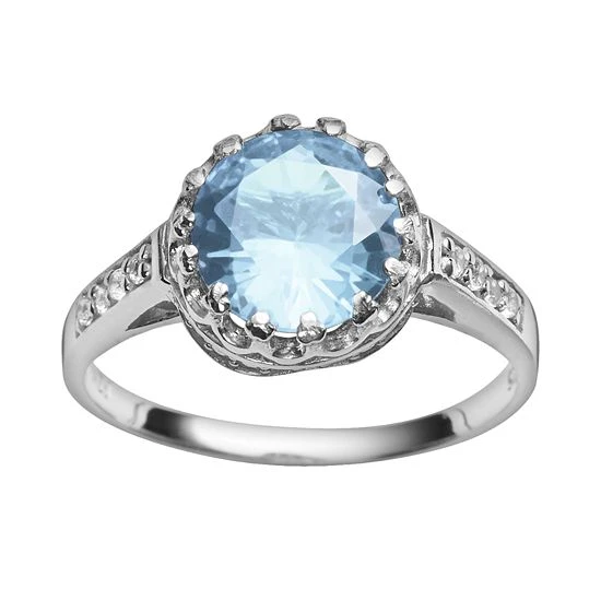 Designs By Gioelli Sterling Silver Lab-Created Aquamarine And Lab-Created White Sapphire Crown Ring 3 Designs By Gioelli Sterling Silver Lab-Created Aquamarine And Lab-Created White Sapphire Crown Ring