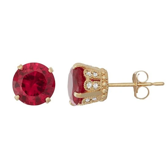 Designs By Gioelli 10k Gold Lab-Created Ruby & Diamond Stud Earrings 3 Designs By Gioelli 10k Gold Lab-Created Ruby & Diamond Stud Earrings