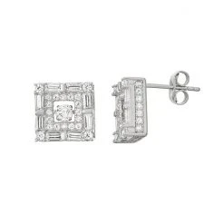 Designs By Gioelli Sterling Silver Dancing Cubic Zirconia Square Stud Earrings