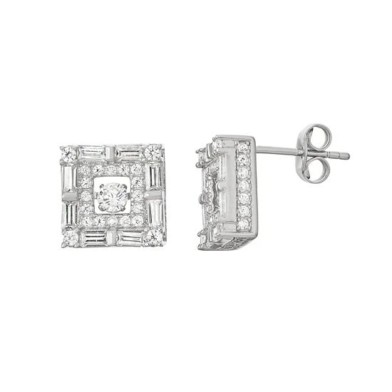 Designs By Gioelli Sterling Silver Dancing Cubic Zirconia Square Stud Earrings 3 Designs By Gioelli Sterling Silver Dancing Cubic Zirconia Square Stud Earrings