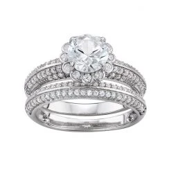 Designs By Gioelli Sterling Silver Lab-Created White Sapphire Flower Engagement Ring Set