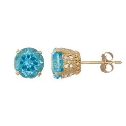 Designs By Gioelli 10k Gold Swiss Blue Topaz & Diamond Stud Earrings