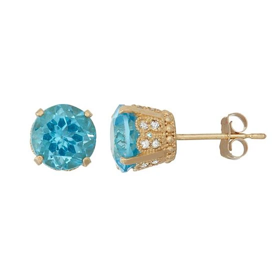 Designs By Gioelli 10k Gold Swiss Blue Topaz & Diamond Stud Earrings 3 Designs By Gioelli 10k Gold Swiss Blue Topaz & Diamond Stud Earrings