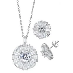 Designs By Gioelli Sterling Silver Simulated Gemstone Starburst Pendant & Stud Earring Set Cubic Zirconia