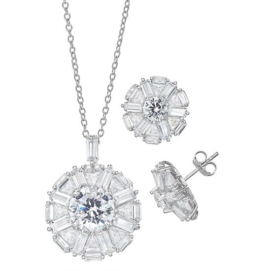 Designs By Gioelli Sterling Silver Simulated Gemstone Starburst Pendant & Stud Earring Set Cubic Zirconia 3 Designs By Gioelli Sterling Silver Simulated Gemstone Starburst Pendant & Stud Earring Set Cubic Zirconia