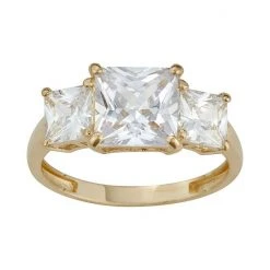 Designs By Gioelli 10k Gold 3-Stone Princess Cut Cubic Zirconia Ring Yellow