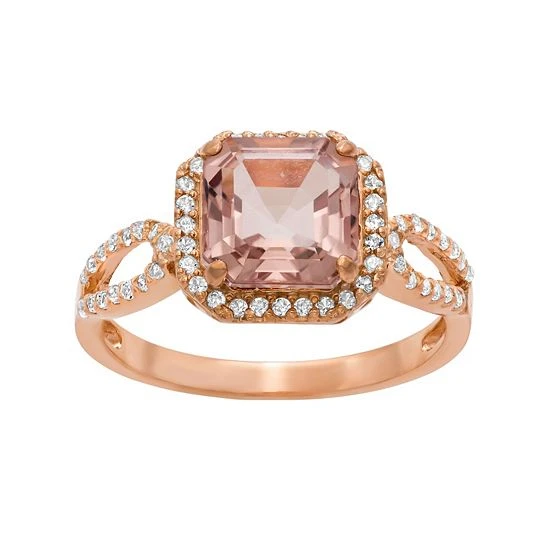 Designs By Gioelli 14k Rose Gold Over Silver Simulated Morganite And Lab-Created White Sapphire Halo Ring 3 Designs By Gioelli 14k Rose Gold Over Silver Simulated Morganite And Lab-Created White Sapphire Halo Ring