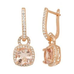 Designs By Gioelli 14k Rose Gold Over Silver Simulated Morganite And Lab-Created White Sapphire Square Halo Drop Earrings