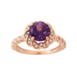 Designs By Gioelli Amethyst And Lab-Created White Sapphire 14k Rose Gold Over Silver Halo Ring