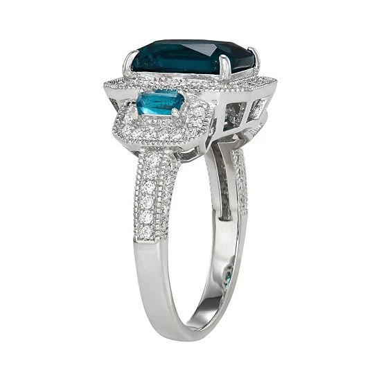 Designs By Gioelli Sterling Silver Simulated Gemstone Halo Ring Sapphire 4 Designs By Gioelli Sterling Silver Simulated Gemstone Halo Ring Sapphire - Image 2