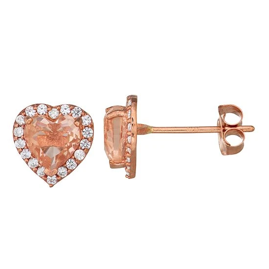 Designs By Gioelli 10k Rose Gold Simulated Morganite & Lab-Created White Sapphire Heart Stud Earrings 3 Designs By Gioelli 10k Rose Gold Simulated Morganite & Lab-Created White Sapphire Heart Stud Earrings