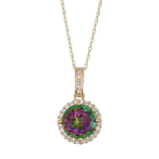 Designs By Gioelli 10k Gold Mystic Topaz & Lab-Created White Sapphire Halo Pendant Necklace 3 Designs By Gioelli 10k Gold Mystic Topaz & Lab-Created White Sapphire Halo Pendant Necklace