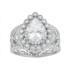 Designs By Gioelli Sterling Silver Cubic Zirconia Pear Halo Filigree Ring