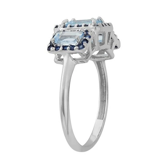 Designs By Gioelli Aquamarine And Lab-Created Blue Sapphire Sterling Silver 3-Stone Halo Ring 4 Designs By Gioelli Aquamarine And Lab-Created Blue Sapphire Sterling Silver 3-Stone Halo Ring - Image 2