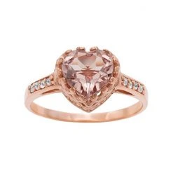 Designs By Gioelli 14k Rose Gold Over Silver Simulated Morganite And Lab-Created White Sapphire Heart Crown Ring