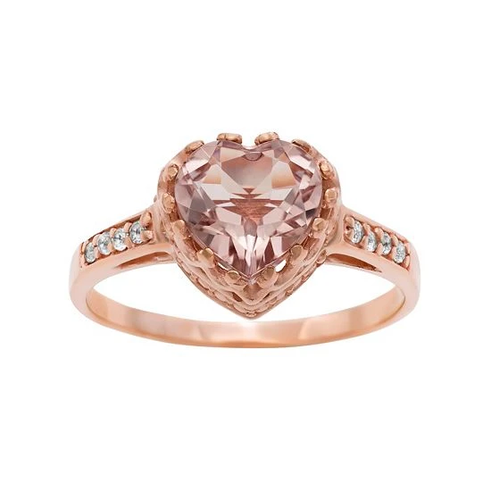 Designs By Gioelli 14k Rose Gold Over Silver Simulated Morganite And Lab-Created White Sapphire Heart Crown Ring 3 Designs By Gioelli 14k Rose Gold Over Silver Simulated Morganite And Lab-Created White Sapphire Heart Crown Ring