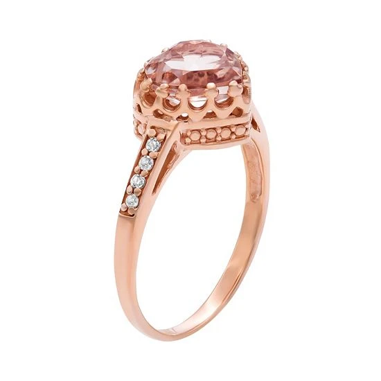 Designs By Gioelli 14k Rose Gold Over Silver Simulated Morganite And Lab-Created White Sapphire Heart Crown Ring 4 Designs By Gioelli 14k Rose Gold Over Silver Simulated Morganite And Lab-Created White Sapphire Heart Crown Ring - Image 2