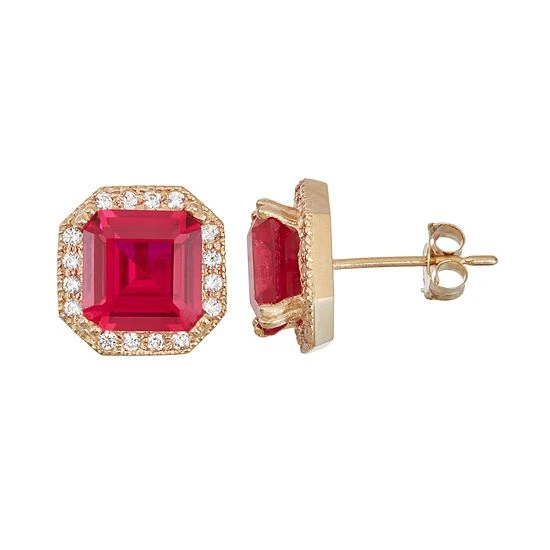Designs By Gioelli 10k Gold Lab-Created Ruby & White Sapphire Octagon Stud Earrings 3 Designs By Gioelli 10k Gold Lab-Created Ruby & White Sapphire Octagon Stud Earrings