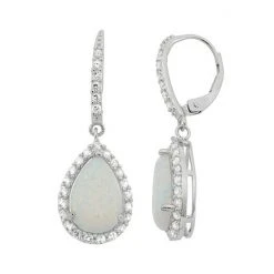 Designs By Gioelli Lab-Created Opal & Lab-Created White Sapphire Sterling Silver Teardrop Halo Earrings