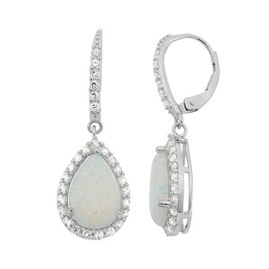 Designs By Gioelli Lab-Created Opal & Lab-Created White Sapphire Sterling Silver Teardrop Halo Earrings 3 Designs By Gioelli Lab-Created Opal & Lab-Created White Sapphire Sterling Silver Teardrop Halo Earrings