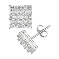 Designs By Gioelli Men's Square Sterling Silver Cubic Zirconia Stud Earrings