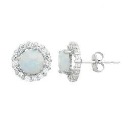 Designs By Gioelli Lab-Created Opal & White Topaz 10k White Gold Halo Stud Earrings