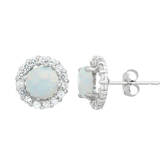 Designs By Gioelli Lab-Created Opal & White Topaz 10k White Gold Halo Stud Earrings 3 Designs By Gioelli Lab-Created Opal & White Topaz 10k White Gold Halo Stud Earrings
