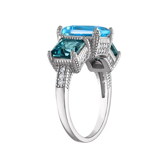 Designs By Gioelli Sterling Silver Gemstone 3-Stone Ring Blue Topaz 4 Designs By Gioelli Sterling Silver Gemstone 3-Stone Ring Blue Topaz - Image 2