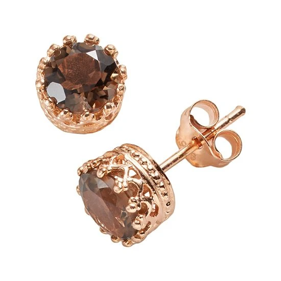 Designs By Gioelli 14k Rose Gold Over Silver Smoky Quartz Crown Stud Earrings 3 Designs By Gioelli 14k Rose Gold Over Silver Smoky Quartz Crown Stud Earrings