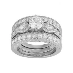 Designs By Gioelli Sterling Silver Lab-Created White Sapphire Engagement Ring Set