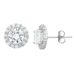 Designs By Gioelli Lab-Created White Sapphire & White Topaz 10k White Gold Halo Stud Earrings