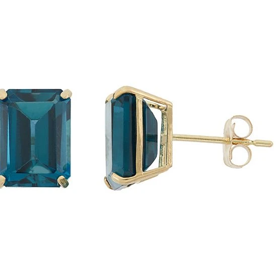 Designs By Gioelli 10k Gold London Blue Topaz Emerald Cut Solitaire Stud Earrings 3 Designs By Gioelli 10k Gold London Blue Topaz Emerald Cut Solitaire Stud Earrings