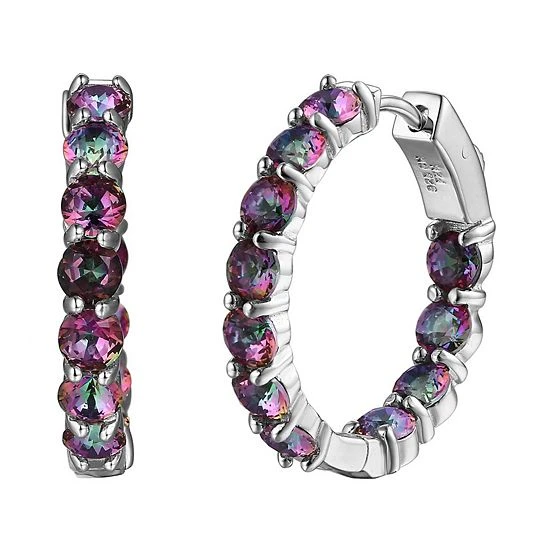 Designs By Gioelli Sterling Silver Simulated Gemstone Hoop Earrings Rainbow Cubic Zirconia 4 Designs By Gioelli Sterling Silver Simulated Gemstone Hoop Earrings Rainbow Cubic Zirconia - Image 2