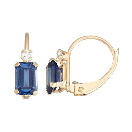 Designs By Gioelli 10k Gold Emerald-Cut Lab-Created Sapphire & White Zircon Leverback Earrings 3 Designs By Gioelli 10k Gold Emerald-Cut Lab-Created Sapphire & White Zircon Leverback Earrings
