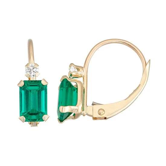 Designs By Gioelli 10k Gold Emerald-Cut Lab-Created Emerald & White Zircon Leverback Earrings 3 Designs By Gioelli 10k Gold Emerald-Cut Lab-Created Emerald & White Zircon Leverback Earrings