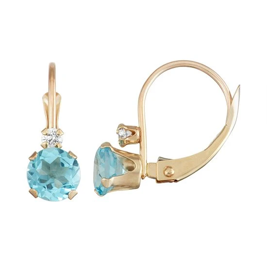 Designs By Gioelli 10k Gold Round-Cut Swiss Blue Topaz & White Zircon Leverback Earrings 3 Designs By Gioelli 10k Gold Round-Cut Swiss Blue Topaz & White Zircon Leverback Earrings