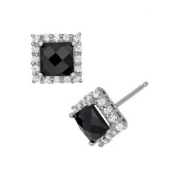 Designs By Gioelli Sterling Silver Onyx And Lab-Created White Sapphire Square Halo Stud Earrings