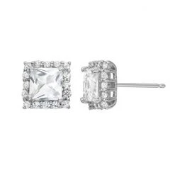 Designs By Gioelli Lab-Created White Sapphire Sterling Silver Square Halo Stud Earrings