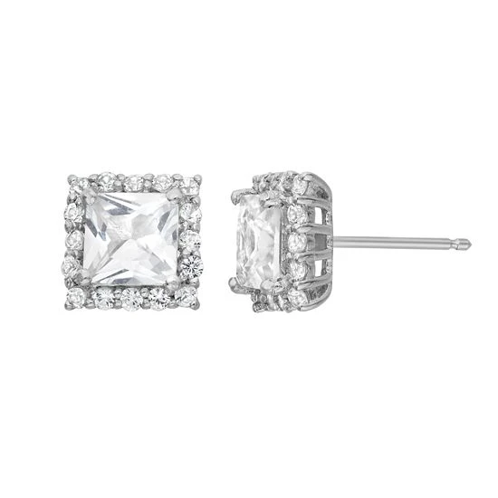 Designs By Gioelli Lab-Created White Sapphire Sterling Silver Square Halo Stud Earrings 3 Designs By Gioelli Lab-Created White Sapphire Sterling Silver Square Halo Stud Earrings