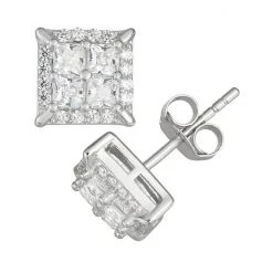 Designs By Gioelli Men's Sterling Silver Cubic Zirconia Square Stud Earrings