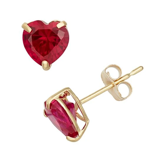 Designs By Gioelli Lab-Created Ruby 10k Gold Heart Stud Earrings 3 Designs By Gioelli Lab-Created Ruby 10k Gold Heart Stud Earrings
