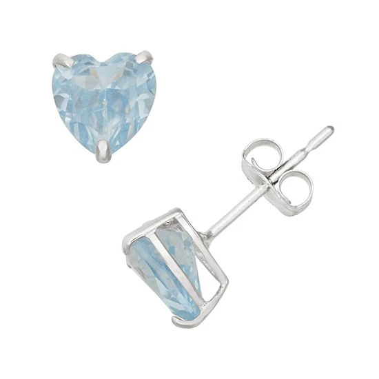 Designs By Gioelli Lab-Created Aquamarine 10k White Gold Heart Stud Earrings 3 Designs By Gioelli Lab-Created Aquamarine 10k White Gold Heart Stud Earrings