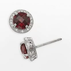 Designs By Gioelli Sterling Silver Garnet And Lab-Created White Sapphire Halo Stud Earrings
