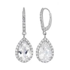 Designs By Gioelli Lab-Created White Sapphire Sterling Silver Halo Teardrop Earrings