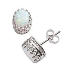 Designs By Gioelli Sterling Silver Lab-Created Opal Oval Crown Stud Earrings