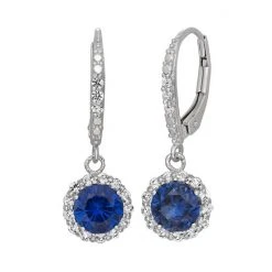 Designs By Gioelli Lab-Created Blue And White Sapphire Sterling Silver Halo Drop Earrings