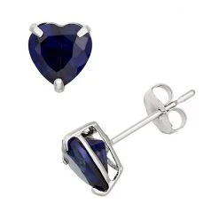 Designs By Gioelli Lab-Created Sapphire 10k White Gold Heart Stud Earrings