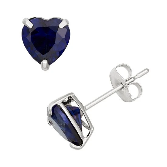Designs By Gioelli Lab-Created Sapphire 10k White Gold Heart Stud Earrings 3 Designs By Gioelli Lab-Created Sapphire 10k White Gold Heart Stud Earrings