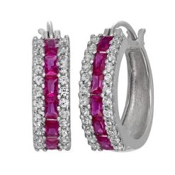 Designs By Gioelli Sterling Silver Lab-Created Ruby And Lab-Created White Sapphire Hoop Earrings